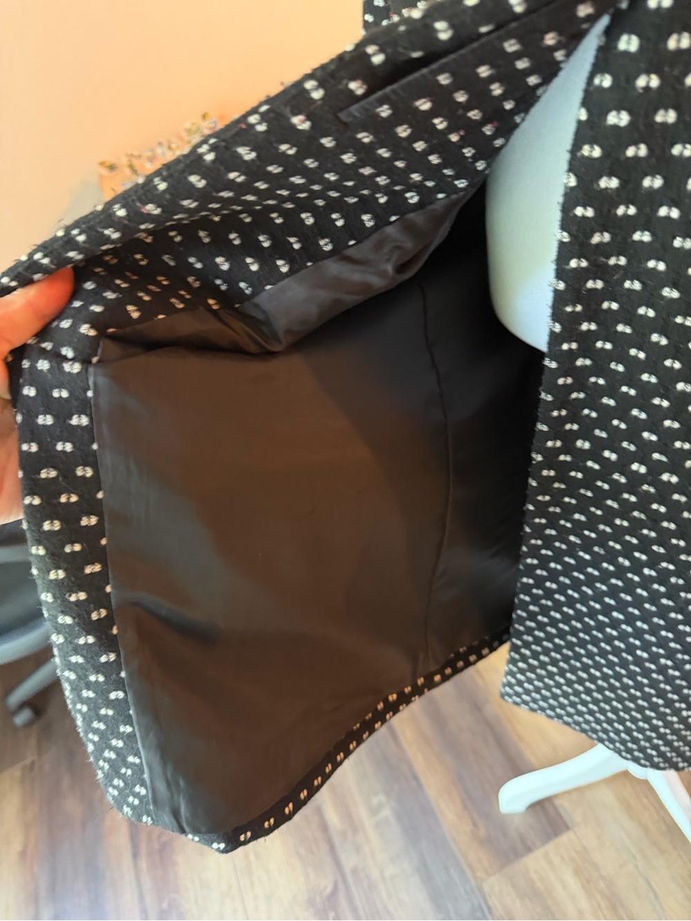 Black Patterned Women's Coat Lightweight - Classic Button Front - Picture 6 of 8